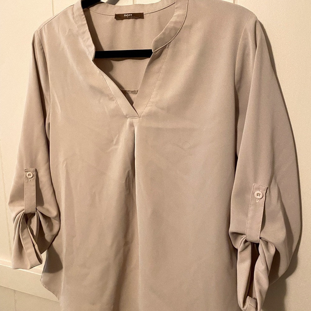 Gaharu Women's Blouses 3/4 Sleeve Work Shirt Chiffon Tunic Top Office Wear